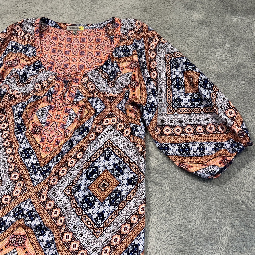 Figueroa Flower Top Boho Hippie Retro Artsy Funky Patchwork Geometric Women's 3X - Picture 3 of 11